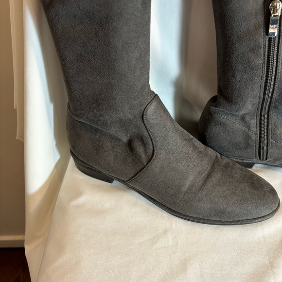 MARC FISHER Sz 9 Over the Knee Boots Drawstring Almond Toe Flat Heel In Grey - Picture 3 of 14
